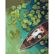 Boat on the lake number painting kit with frame